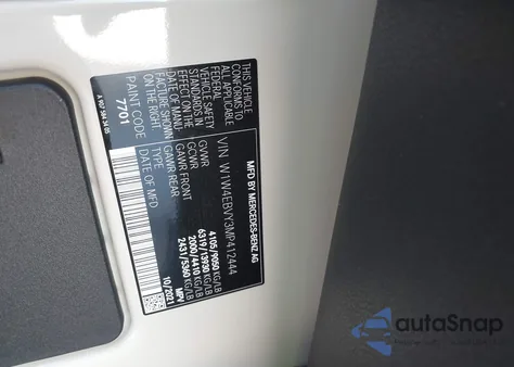 2021 Mercedes-Benz Sprinter 2500 Standard Roof V6 из США, поврежденный, VIN W1W4EBVY3MP412444